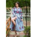 Boho Style Ukrainian Embroidered Maxi Dress "Roses" Gray with Red Embroidery